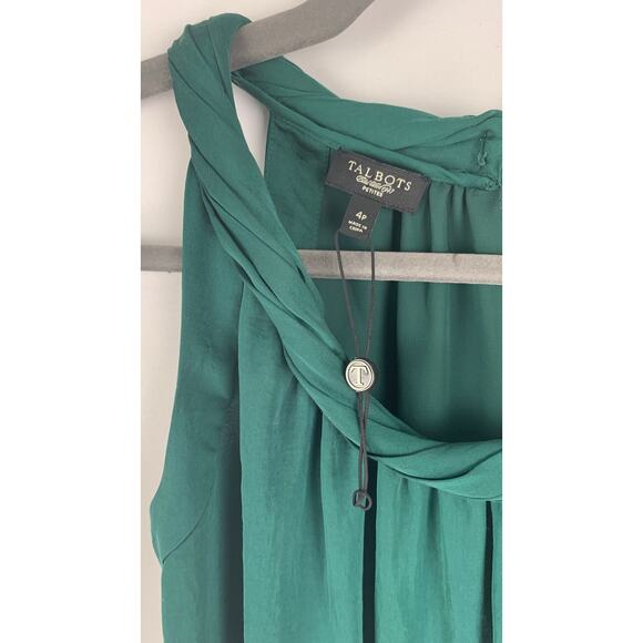 Talbots Emerald Green Rope Neck Mini Cocktail Dress Womens 4 Petite Sleeveless - Picture 3 of 9